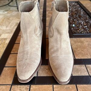 Women's Suede Ankle Booties in Taupe - Zip Side Chelsea Style